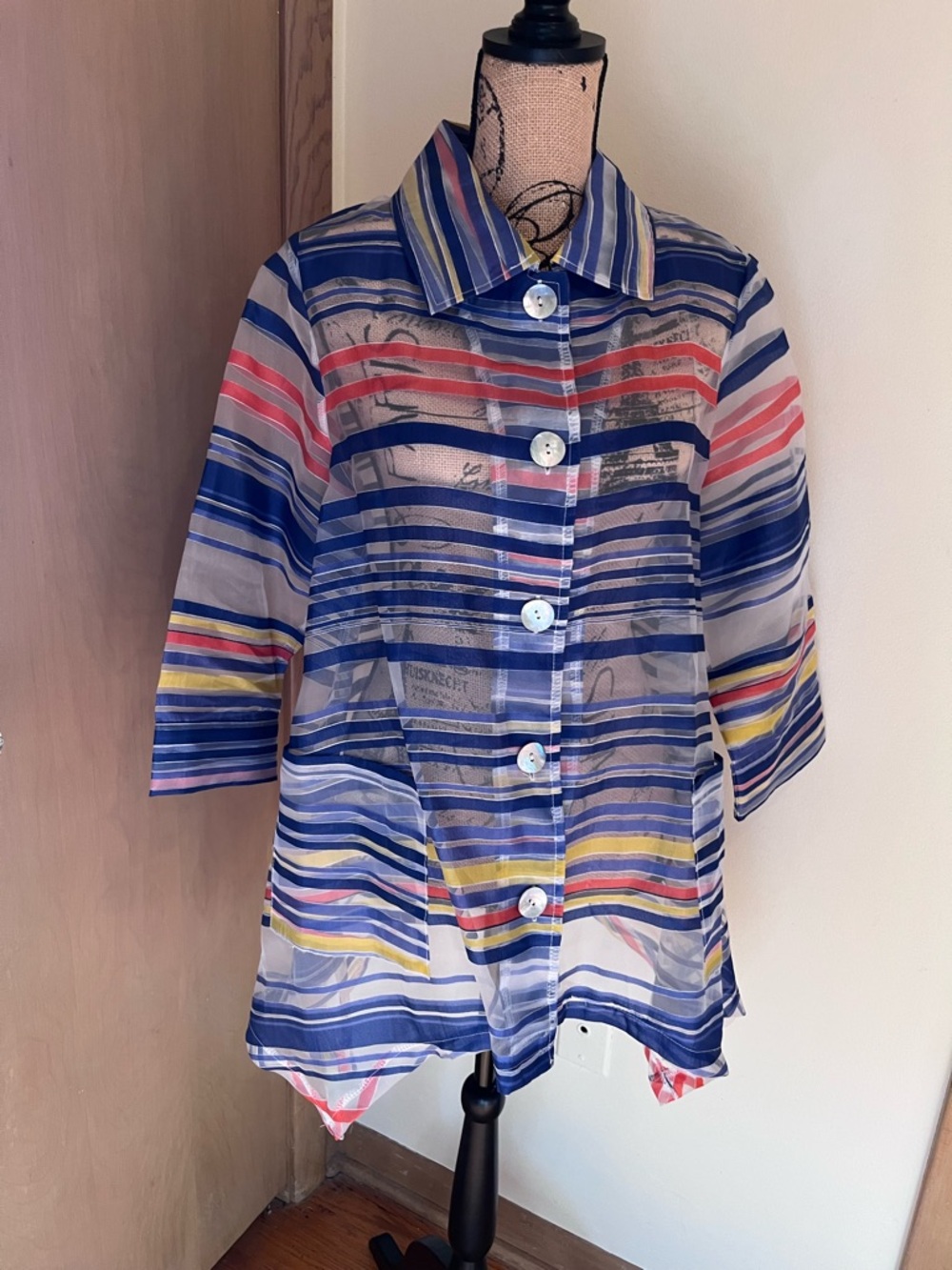 Sheer Multicolor Striped Button-Up Shirt Jacket